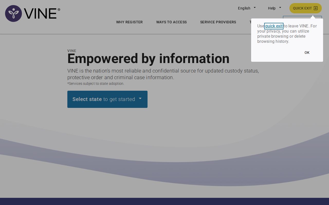 VINELink specific-person search and registration entry